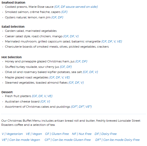 Christmas lunch menu