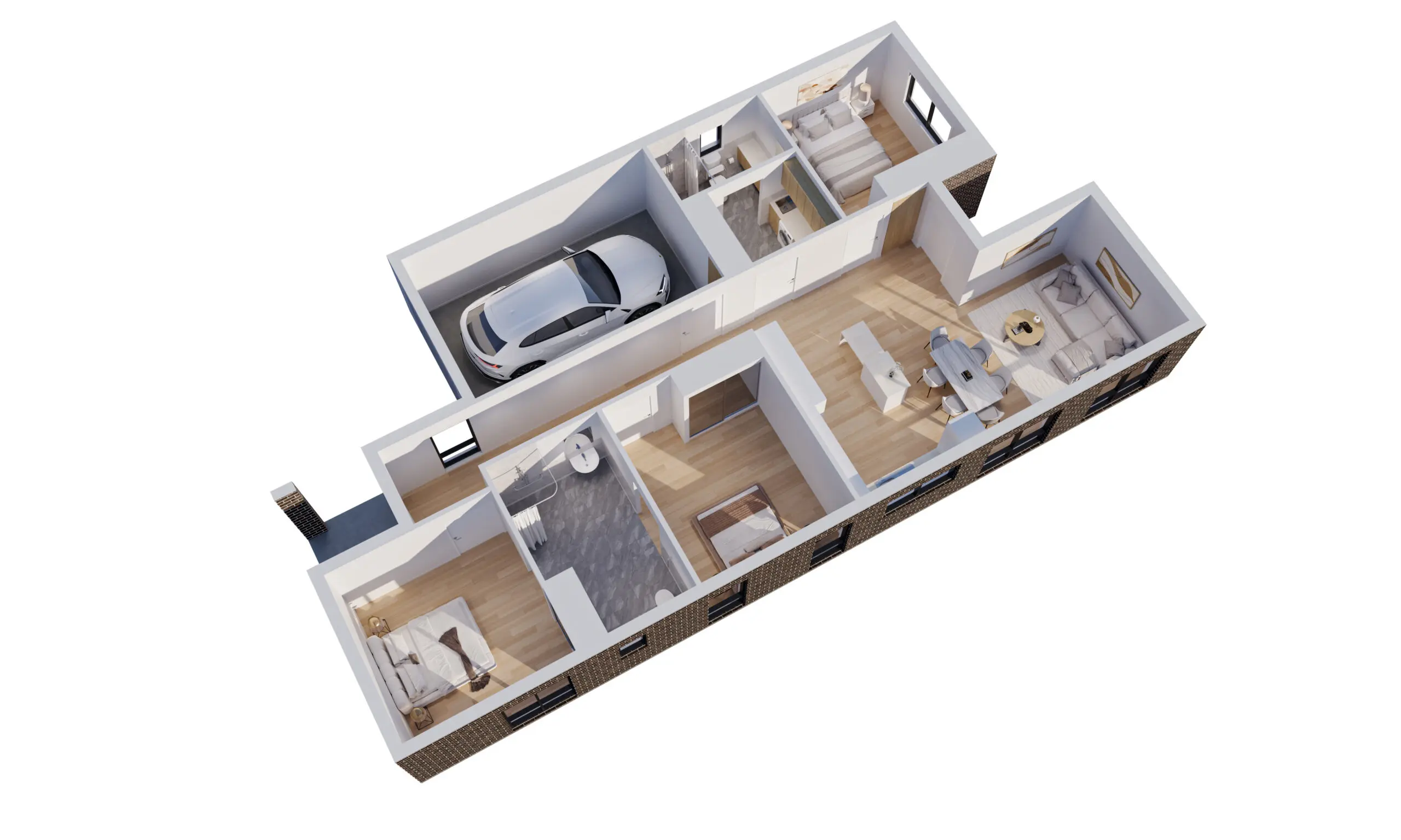 A 3D render of the Scullin floorplan